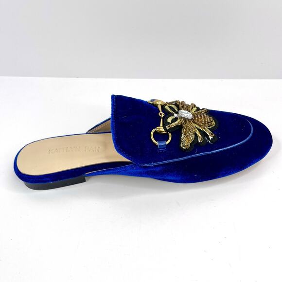 Kaitlyn Pan Size 9.5  Royal Blue Velvet Mule w/ Bee Patches, Jewel, Horse Bit - Picture 8 of 12